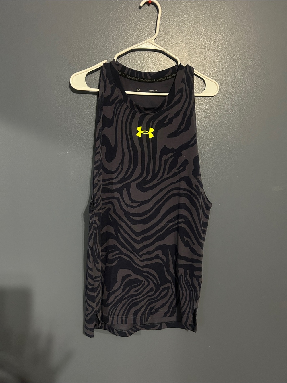 Under Armour Women’s Black Zebra-Print Performance Tank with Neon Yellow Logo
